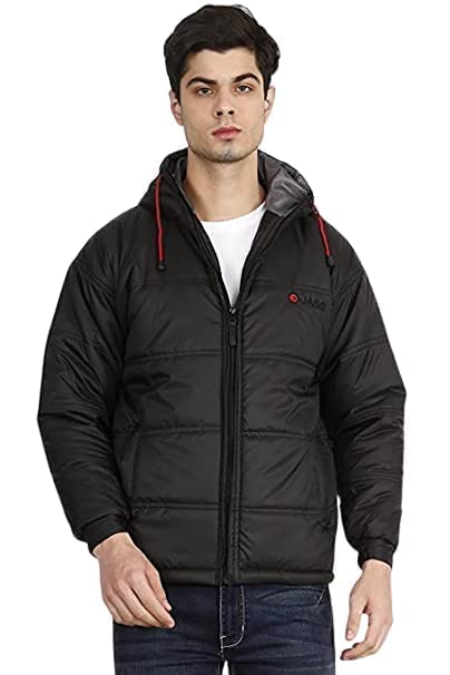 OJASS Men’s Quilted Solid Bomber Jacket Winter Collection Regular Wear Fashionable Trendy Jacket for Boys (Large, Black)