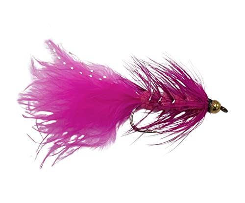 Feeder Creek Bead Head Wooly Bugger Fly Fishing Flies With Flash For Trout, Bass And Steelhead, 12Pc Handmade, 4 Size Assortment 6, 8, 10, 12 (3 Of Each Size) (Pink) #TOP13