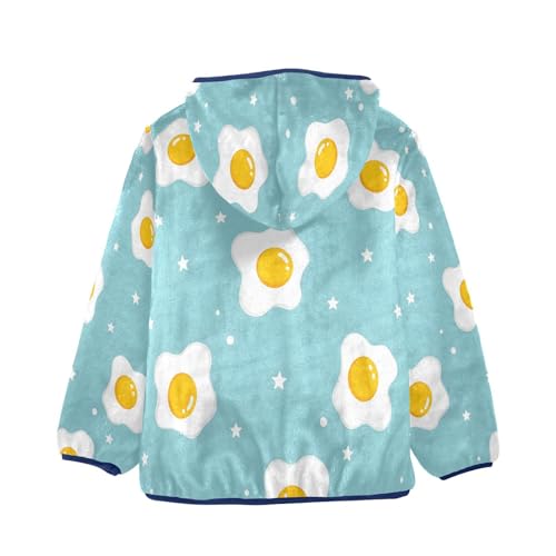 Fried Eggs on Blue Background Toddler Fleece Jacket Girl Boys Hooded Fleece Jacket Coat Warm Outwear Zip-up 3-10T2