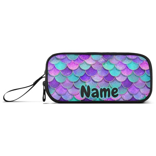 Image of Custom Mermaid Scales Pencil Case Box Boys Girls Personalized Name Large Pencil Pouch Stationery Pen Bag Organizer for Kids Adults School Office