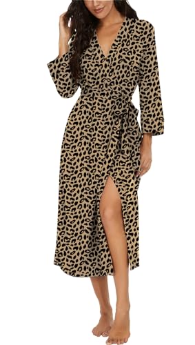 Image of VINTATRE Women Kimono Robes Long Knit Bathrobe Lightweight Soft Knit Sleepwear V-neck Casual Ladies Loungewear