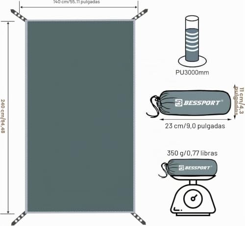Miniatura 2 de Bessport Lona De Suelo 210d Impermeable Para Ultraligero, Con Bolsa De Transporte Adecuado Para Tienda De Campaña Para 2 Personas, Senderismo, Picnic Al Aire Libre.