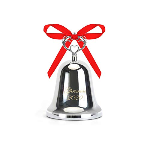 FunTech Annual Christmas Bell 2020, Silver-Plate Bell Ornament for Christmas Tree with Gift Box and Red Ribbon