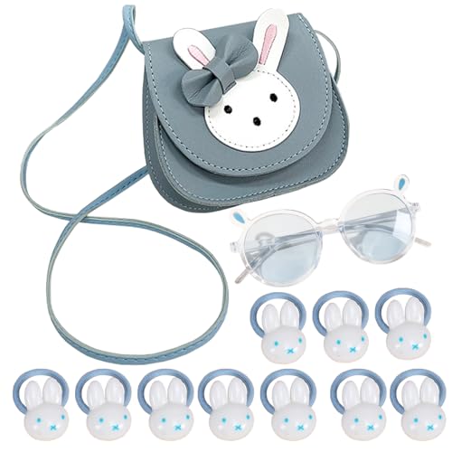 CHUNLINLAODA 4PCS Conjunto de bolso conejito para niña Bolso Bandolera de Conejo Bolso de Hombro de Conejito de PU Lindo Gafas de Sol con Oreja de Animal venda de Conejo de Conejito para Niñas (azul)