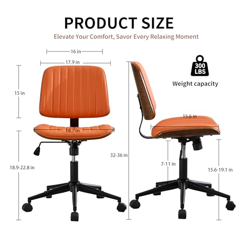 Image of Armless Rolling Office Desk Chair, Adjustable Height Computer Chair, Orange