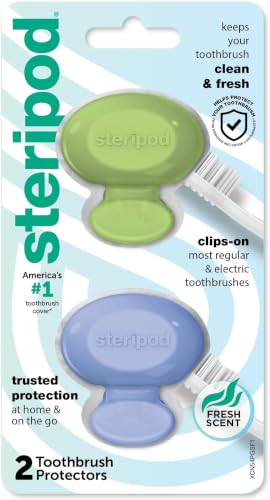 Image of Steripod Clip-On Toothbrush Protector,Green and Blue,2 Count (Pack of 12)