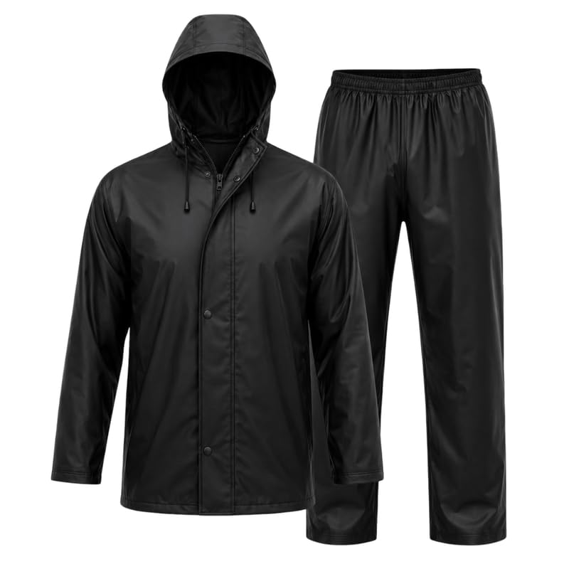 Krystle Waterproof Rain Suit for Men & Women | Hooded PVC Coated Jacket & Pant Set | Windproof Leak-Resistant Rainwear for Bike Riding, Travel, Camping & Outdoor Use | (Black,Multisize)-image-14