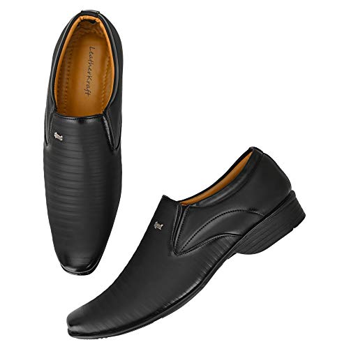 Image of Leatherkraft Striped Formal Slip-On Shoes