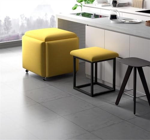 Tabouret ottoman empilable 5 en 1 orange de 35 cm avec roulettes - 6