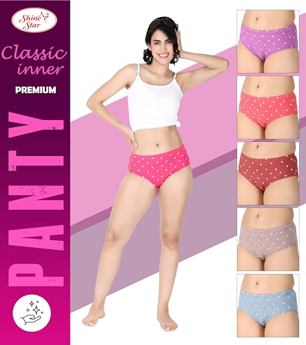 Image of SHINE STAR Women's Pack of 6 Full Coverage Hipster Panty 100% Super Combed Cotton Fabric with Inner Elastic Waistband Multicolour