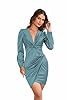 TDiooCor Womens Sexy V Neck Classy Party Pencil Slit Formal Dresses Ruffle Elegant Midi Cocktail Dress Long Sleeves Seablue #5