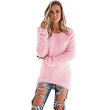 SHOBDW Mujer Suéter para Mujer Cuello Redondo Cárdigan Ocasional Sólido Suelto Otoño Invierno Tops de Manga Larga Cálido Prendas de Punto Jersey Jerséis Blusa Abrigo Vestido(Rosa,S)