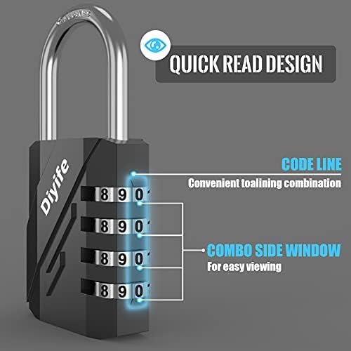Combination Padlocks, [New Version] [2 Pack] Diyife Large Heavy Duty 4 Digit Padlock Weatherproof Outdoor Locker Lock for School Gym Locker, Shed, Fence, Hasp, Garage, Gate, Toolbox, Door (Black)