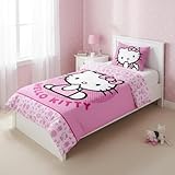arlis Parure de Lit Hello Kitty, Housse de Couette Hello Kitty Réversible avec Taie d'oreiller, 2 Pièces (140x200 cm + 65x65 cm), 1 Personne
