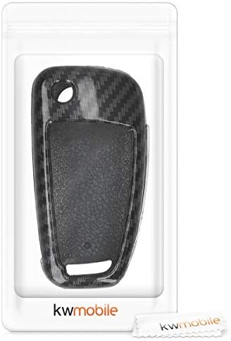 kwmobile Car Key Cover Compatible with Audi 3 Button Flip Key - Hard Case - Carbon Black