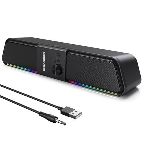 Senzer Pc Speakers, Computer Speaker with Flowing LED & Volume Knob,Usb Speaker for Desktop Monitor(Bluetooth & 3.5mm AUX)