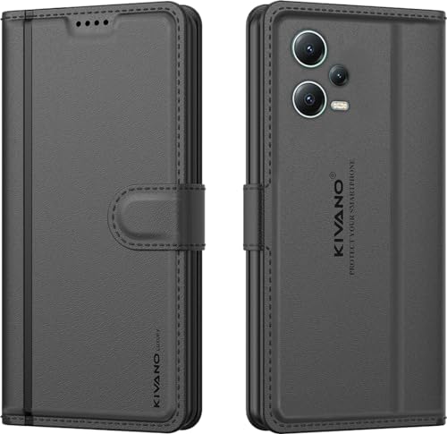 Image of KIVANO LUXE Compatible for Redmi Note 12 Pro 5G Luxury Handmade Leather Magnetic Flip Folio Case | Card Holder & Kickstand | Slim Protective Cover | Unisex - Black