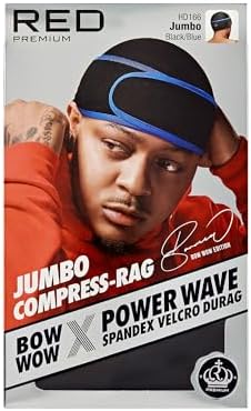 Red by Kiss Premium Bow Wow X Power Wave Durag, 360 Wave Compression Cap for Men & Women, Adjustable Hook-and-Loop Strap, Stylish & Durable, Ideal for Locs, Braids, Waves (Jumbo Spandex - Black/Blue)