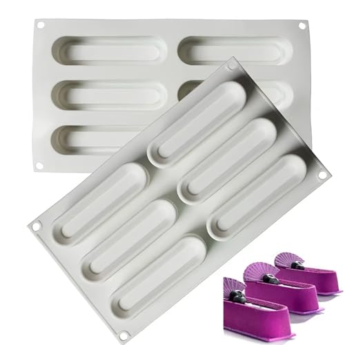 AFINSEA 3D Ellipse Silicone Chocolate Mold for Mousse Baking Cake French Dessert Mold for Pastry Chocolate,Jelly(8-Cavity)