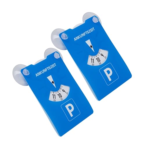 Parkscheibe mit Saugnäpfen, 2 Stück, in Blau, aus Pappe, doppelseitig einstellbar, Parkuhr mit ANKUNFTSZEIT, für Auto, LKW, Wohnmobil, Parking Disc, Parkscheiben, Parkkarte mit Saugnapf Befestigung