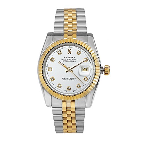 Sangdo Men's with Diamond Round White Stainless Steel Automatic Mechanical Watches