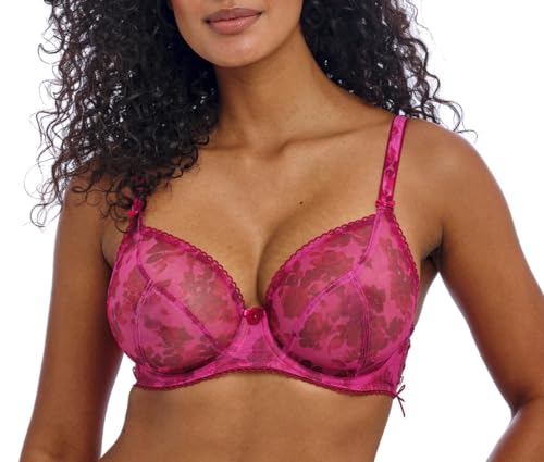 Freya Women's Rose Blossom Underwire Plunge Bra, Red Rose, 32FF