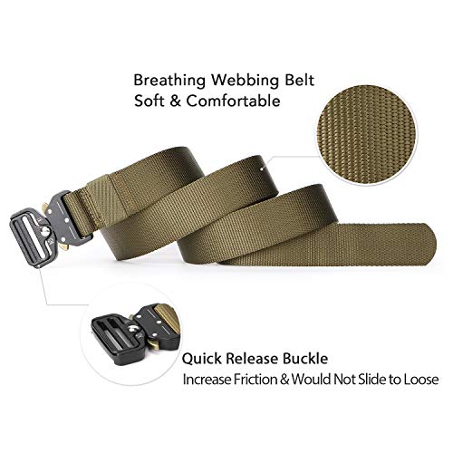 Mens Tactical Belt SANSTHS Heavy Duty Nylon Belt 1.5in Riggers Belt Military Webbing with Quick Release Metal Buckle (B-tan Brown, Suit waist 40-46in) - Thumbnail 2