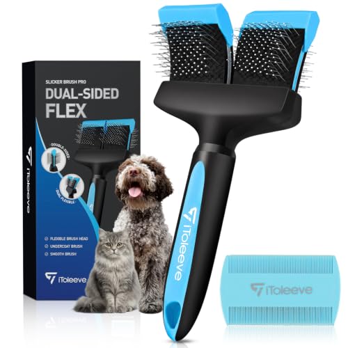 iToleeve Dual Flexible Head Slicker Brush, Round Tipped Pins, Skin Friendly