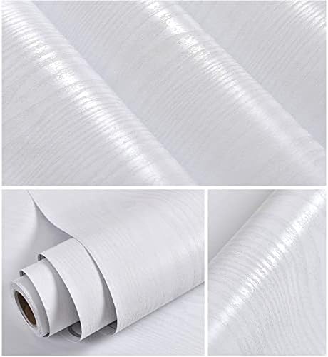 TJLMCORP 40×300cm White Wood Grain Wallpaper Stickers Self Adhesive Contact Paper PVC Thickened Durable Wallpaper Textured Background Sticker for Home Kitchen Furniture Surfaces Décor
