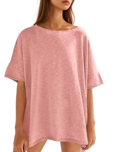 T-shirt surdimensionné col rond tunique femme manches courtes ample et long pour l'été