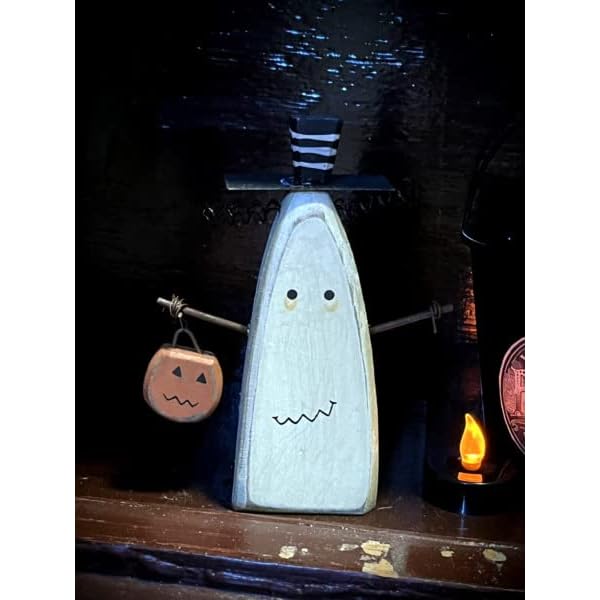 Primitives supplies for chunky wood white ghost man shelf sitter primitive style halloween figurine for holiday kitchen farhouse home decor  urban country home decor
