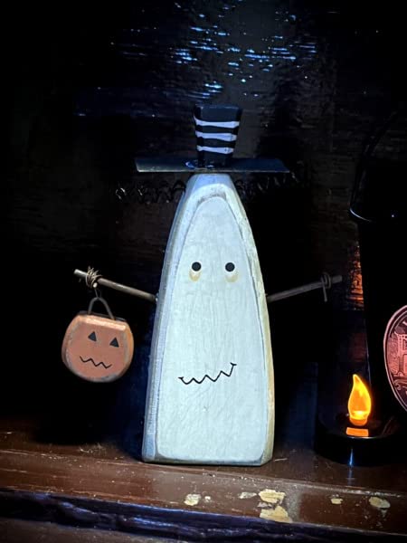 Primitives Supplies for Chunky Wood White Ghost Man Shelf Sitter Primitive Style Halloween Figurine for Holiday Kitchen Farhouse Home Decor