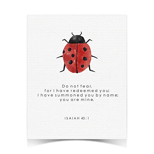 Bible Verses Wall Decor - Do Not Fear Isaiah 43:1 Wall Art Sign, Ladybug Scripture Quote Canvas Poster Print, Religious Home Office Church Decor For Baptism Christian Jesus Gift(8*10Inch Unframed) #TOP3
