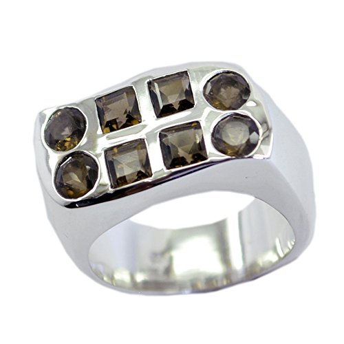 Argent 925 d'exception et bague quartz fumé naturel au design géométrique haut de gamme