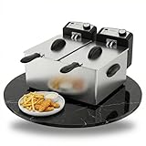 Sommertal DF3600 Doppel Fritteuse mit Öl 2x 3L 3600 Watt | Edelstahl Fritteuse mit 2 getrennten Heizkreisen | Fritteuse mit Fett 130–190°C | Deep Fryer für Pommes