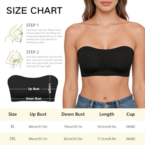 Image of SANNIDHI Strapless Bra for Women Non-Slip Silicone Bandeau Bras Wireless Clear Straps Comfy Tube Top Bralette Padded Bra