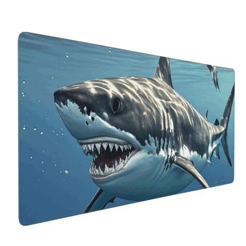 Tapis de souris de jeu requin blanc grand format 90x40 cm antidérapant pour bureau