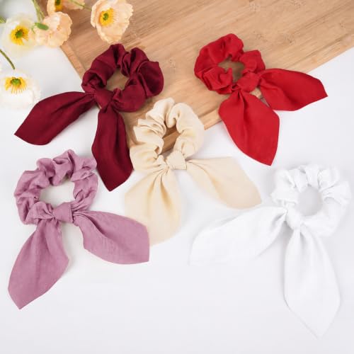 Image of 12 PCS Bow Hair Scrunchies Bunny Ears Silk Scrunchies Hair Ties Bobbles Elastic Hair Ties Ropes Ponytail Holder Hair Accessories for Women