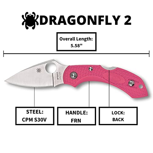Spyderco Dragonfly 2 Knife With Steel Blade And Lightweight Pink Handle - Plainedge - C28Fppns30V2 #TOP4