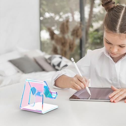 Image of Crpich Acrylic Cell Phone Stand, Portable Phone Holder, Phone Stand for Desk, Compatible with Phone16 15 14 13 12 Pro Max Mini 11, Switch, Android Smartphone, Pad, Tablet, Iridescent Color
