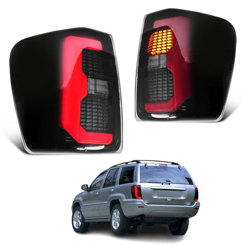 CKCD LED Luces traseras compatibles con Jeep Grand Cherokee 1999-2004, luces traseras con animación de arranque, luces de circulación diurna, ahumadas