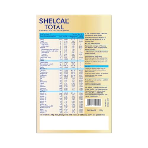 Image of Shelcal Total - Powered by Protein, Multi-Vitamin, Multi-Mineral & Prebiotic supports Bone, Joint & Muscle, Immunity, Gut Health, No Added Sugar (Dark Chocolate) 200g - By Torrent Pharma, Pack of 3