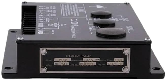 Side view of the C2002 Speed Controller showing the product label with model and voltage information.