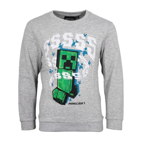 Pull Minecraft Creeper gris pour enfant taille 128-140 en coton doux