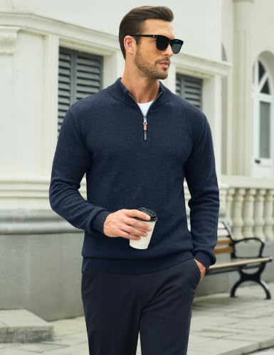Image of MAGCOMSEN Men's Quarter Zip Pullover Lightweight Mock Neck Polo Sweater Long Sleeve Warm Fall Winter Pullover Sweaters