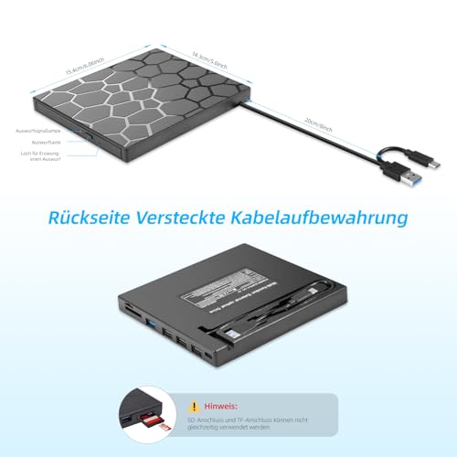 Lecteur CD/DVD externe pour PC sans lecteur interne graveur USB 3.0 multifonction - 5