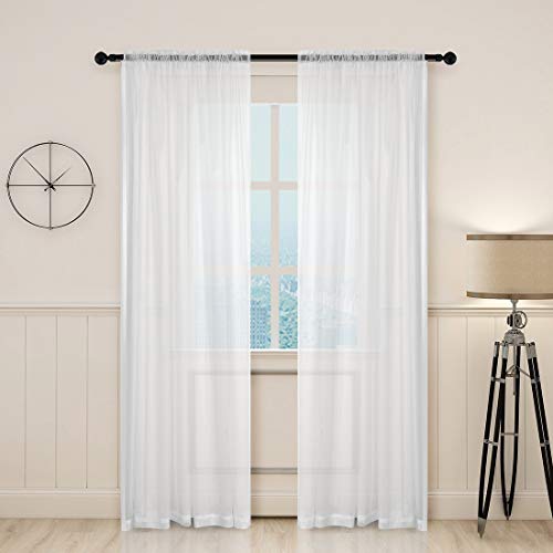 JAIJY Cortina de tul de gasa transparente vintage de 78 pulgadas, elegante tela de lino con bolsillo para cortinero, cortina de puerta para casa de campo, dormitorio, sala de estar, decoración moderna