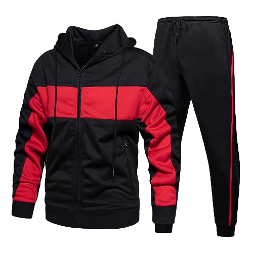 CALUOMATT Men's Casual Sweatsuit Full Zip Sports Sets Jacket and Pants Fitness Tracksuit, 106Black-2XL
