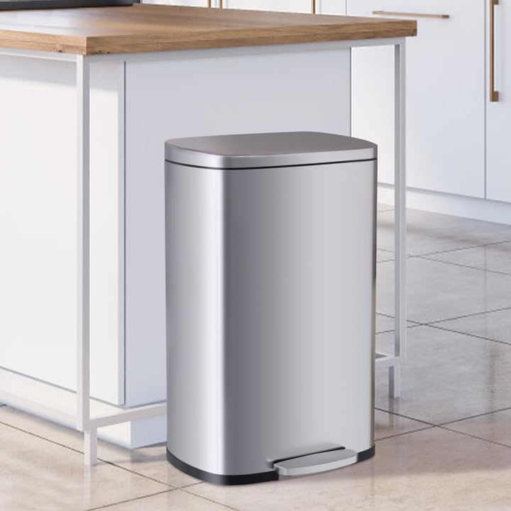 Stainless Steel Trash can 13 Gallon Kitchen Trash Can Tall Kitchen Trash can Foot Pedal and Inner Bucket