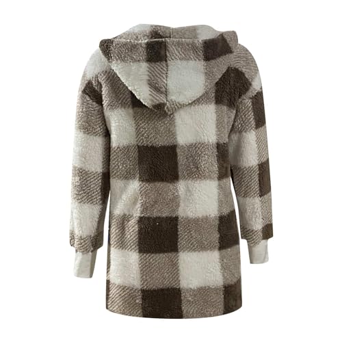 Casaco feminino para inverno, outono, manga comprida, gola rolê, xadrez, quente, feltro, casacos, fe